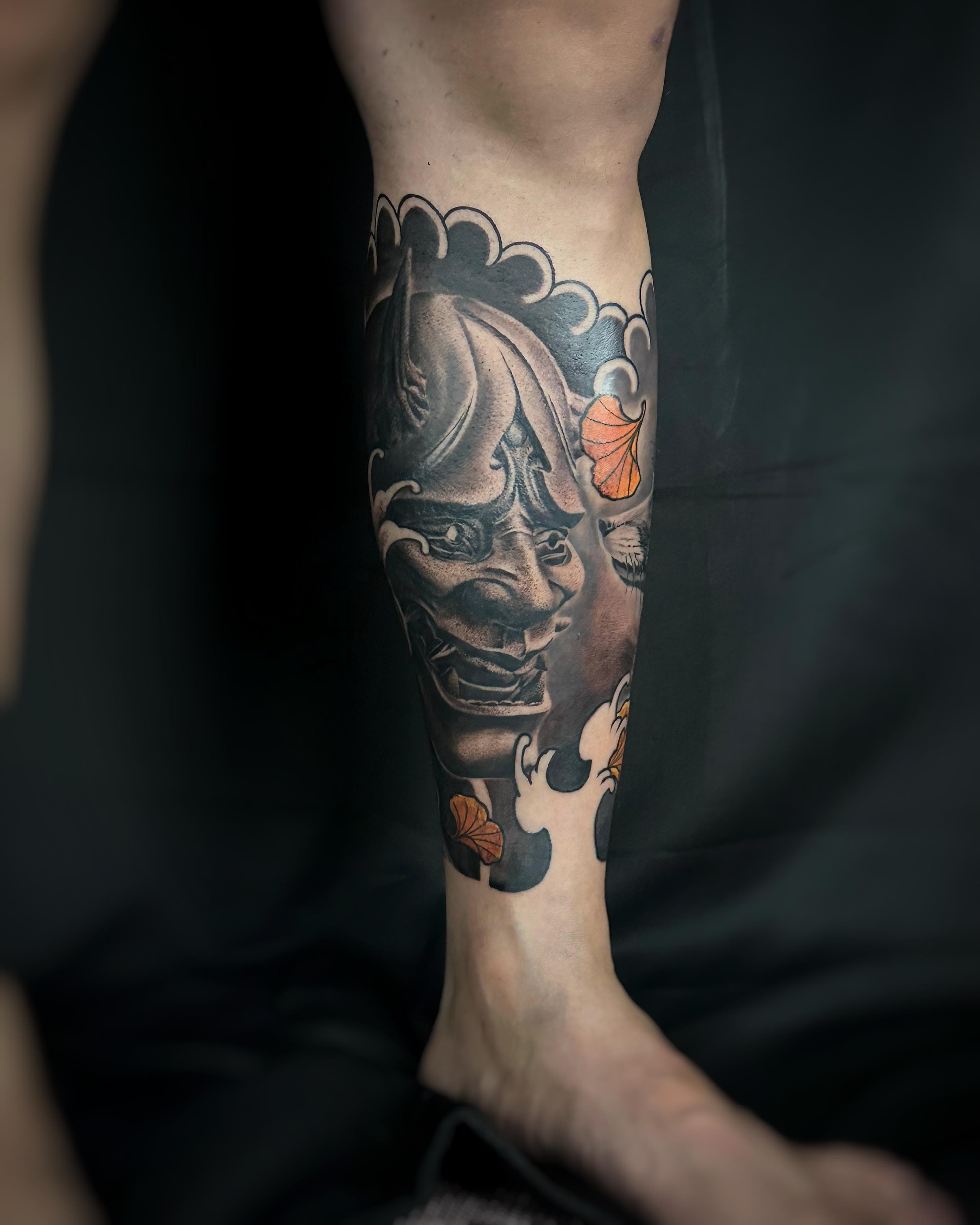 Calf Oni Mask Tattoo